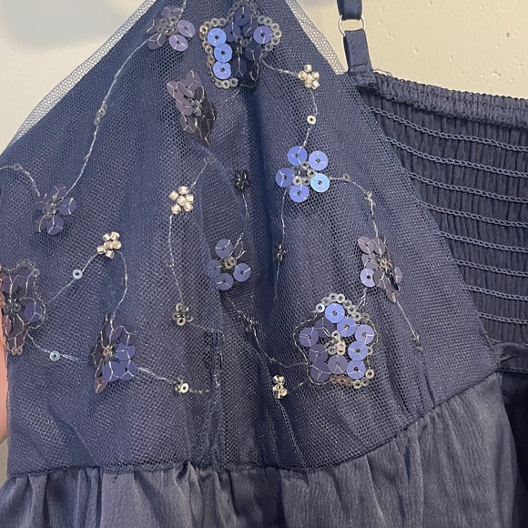 NWT Women's Embellished Mini Babydoll Dress - Wild Fable Navy Blue Size Large - Picture 5 of 9